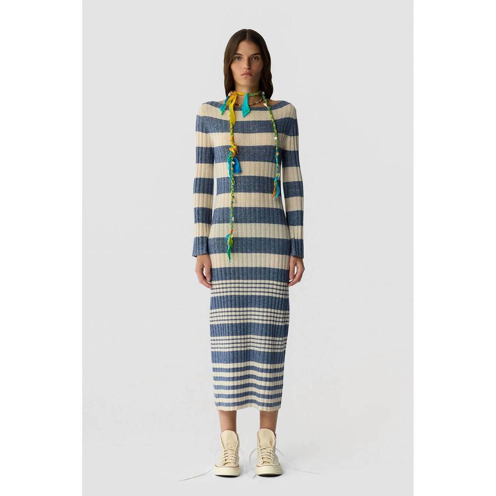 NEW GUEST IN RESIDENCE striped rib dress in navy/cream